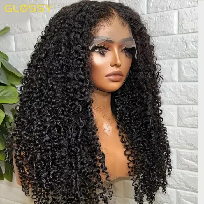 250% 4C bords dentelle Afro crépus bouclés sans colle perruque cheveux humains porter et aller perru