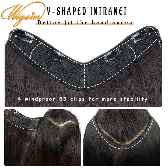 WIGSIN synthétique 55 cm en forme de V couches 4 Clips Extension de cheveux longs raides naturel Invisible postiche perruque pour les femmes