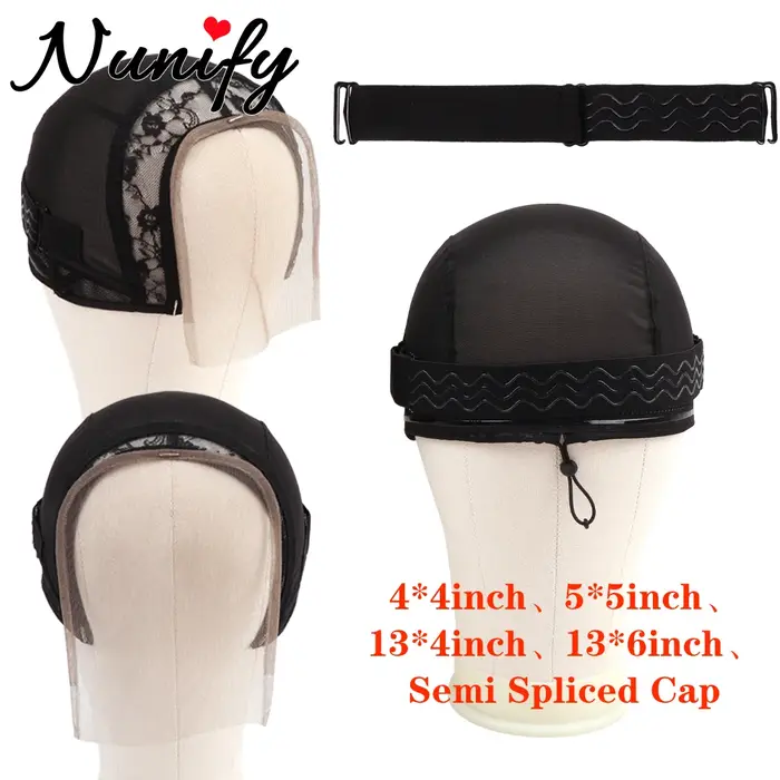 Nunify noir 4X4 13X4 perruque faisant casquette Invisible dentelle bord réglable dentelle perruque c