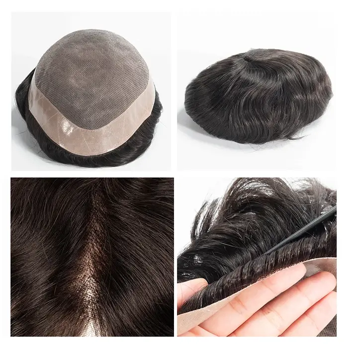 Toupet pour hommes protégé par Zeomic Fine Mono NPU Base perruques de cheveux humains indiens prothèse capillaire