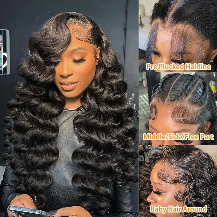Perruque Lace Front Wig naturelle bouclée, Deep Wave, 13x4, 13x6, HD, pre-plucked, densité 200%, 5x5