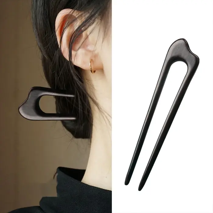 Épingles à cheveux chinoises simples en bois en forme de U pour femmes