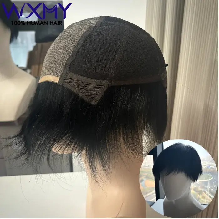 Perruque complète toupet pour hommes, prothèse capillaire, Base en soie, 100% cheveux humains nature