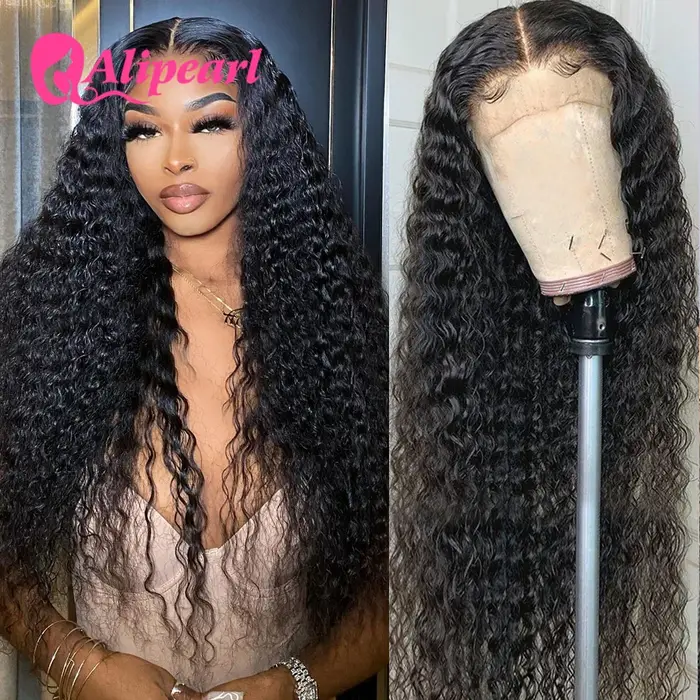 Perruque Lace Front Wig Deep Wave brésilienne naturelle-ALIPEARL, 13x4, pre-plucked, avec baby hair,
