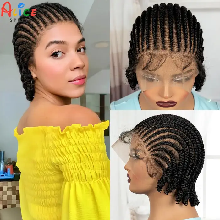 Perruques Bob tressées courtes Cornrow, perruque synthétique pleine dentelle tressée avec cheveux de