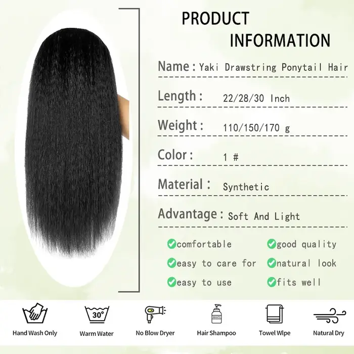 Perruque synthétique Yaki Kinky Straight de 22/28/30 pouces, prête à porter, sans colle, pré-épilée et pré-coupée, pour femmes noires
