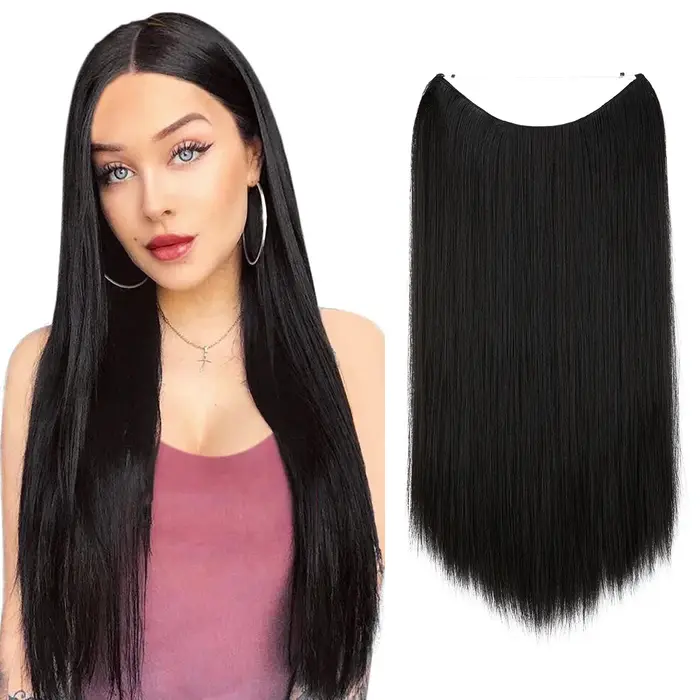 Extension capillaire synthétique Premium, fil Invisible naturel à usage quotidien avec Clips, faux p
