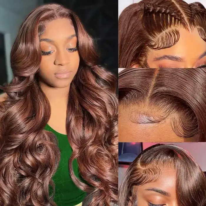30 40 pouces chocolat brun vague de corps perruques de cheveux humains 13X4 HD dentelle frontale perruques pour les femmes coloré humide et ondulé dentelle avant perruque