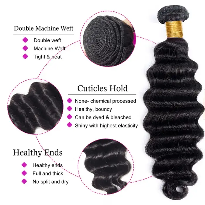 Extensions de cheveux humains Deep Wave, mèches bouclées 12A, 22, 24, 26 pouces, effet mouillé et on