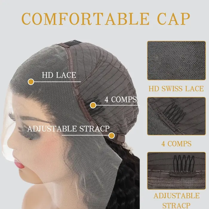 Perruques Lace Front HD Loose Deep Wave en Cheveux Humains Noirs Naturels Pré-Pluckées avec Baby Hai