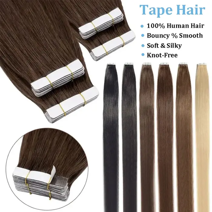 Extensions de cheveux humains à bandes adhésives