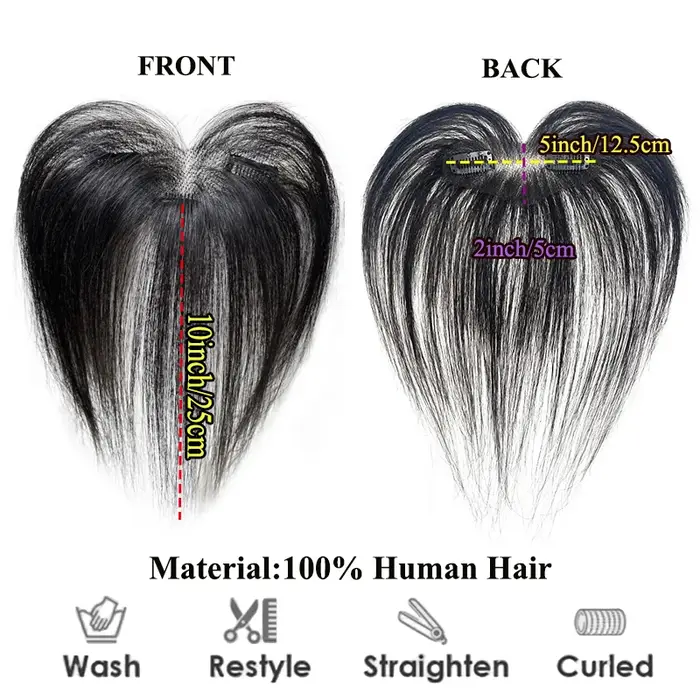 Frange de cheveux humains à clipser avec base en dentelle pour le front et les tempes