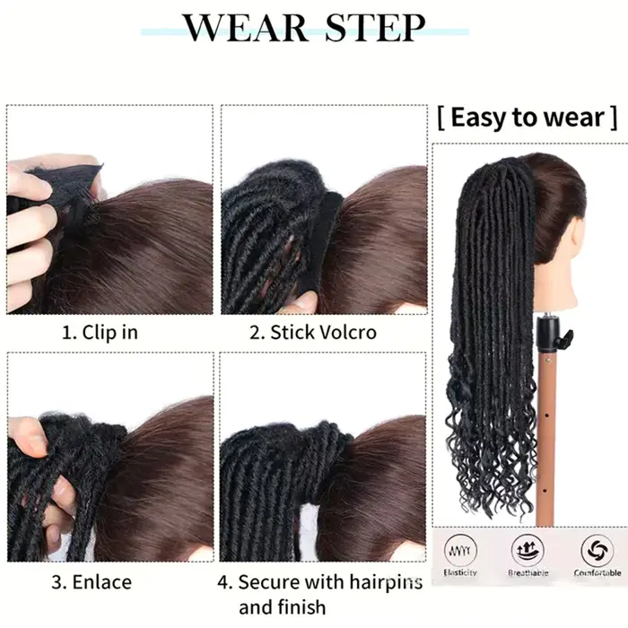 Extensions de queue de cheval à clipser, fausses locks torsadées pour femmes noires, postiches synthétiques Goddess Locs à enrouler