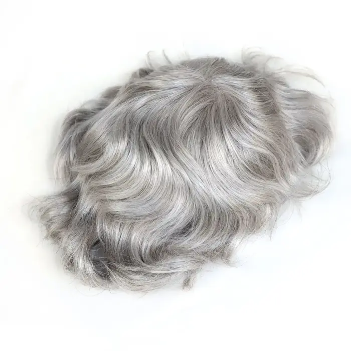 # 580 toupet de cheveux humains pour hommes argent gris postiche