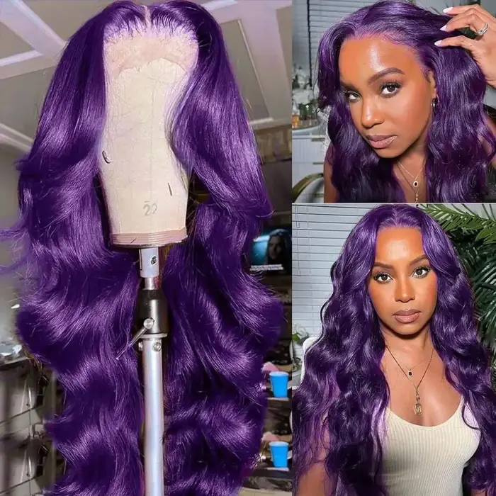 Perruque violette longue bouclée naturelle ondulée pour femmes