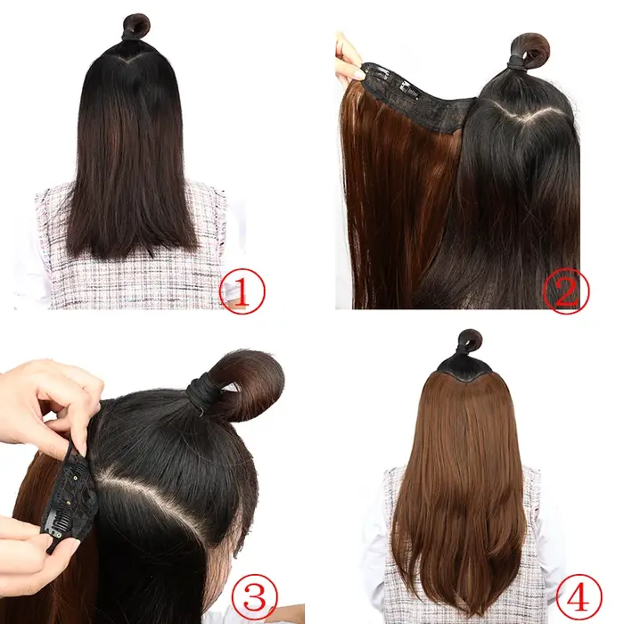 WIGSIN 22 pouces synthétique en forme de V couches 4 Clips longue Extension de cheveux raides mode postiche Invisible perruque pour les femmes