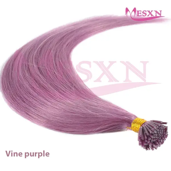 KerBrian-Extension de Cheveux Naturels Lisses Violets, Capsule Européenne, I-Tip