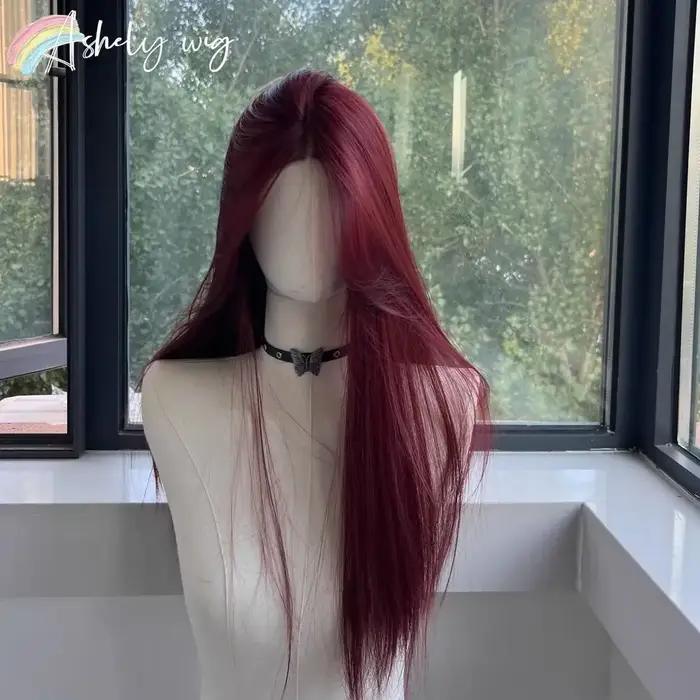 Perruque noire pour femmes, cheveux longs et lisses, bandeau, perruque Lace Front Wig, tempérament C