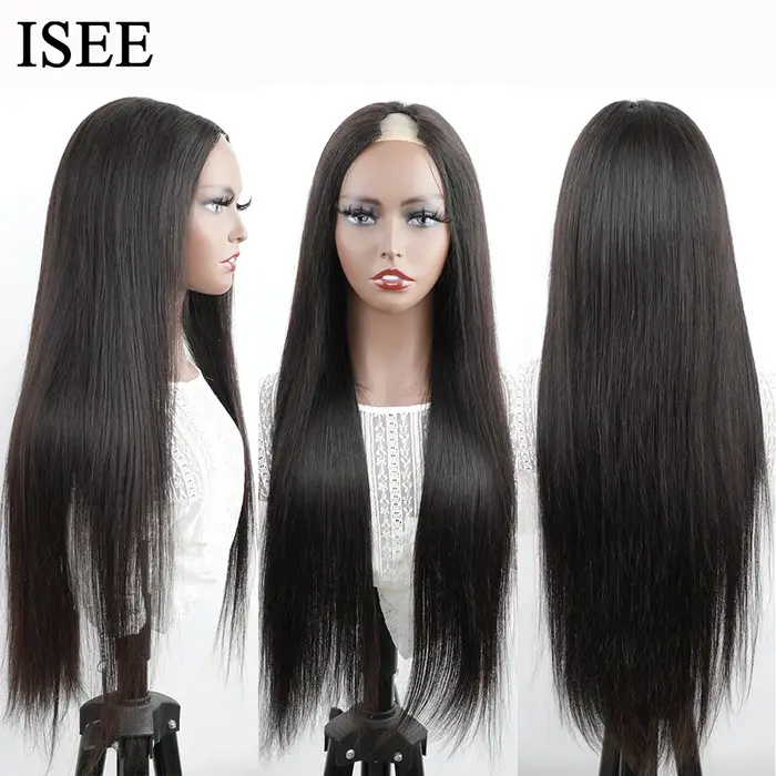 ISEE-Perruque brésilienne droite en V pour femme, perruques de cheveux humains, sans colle