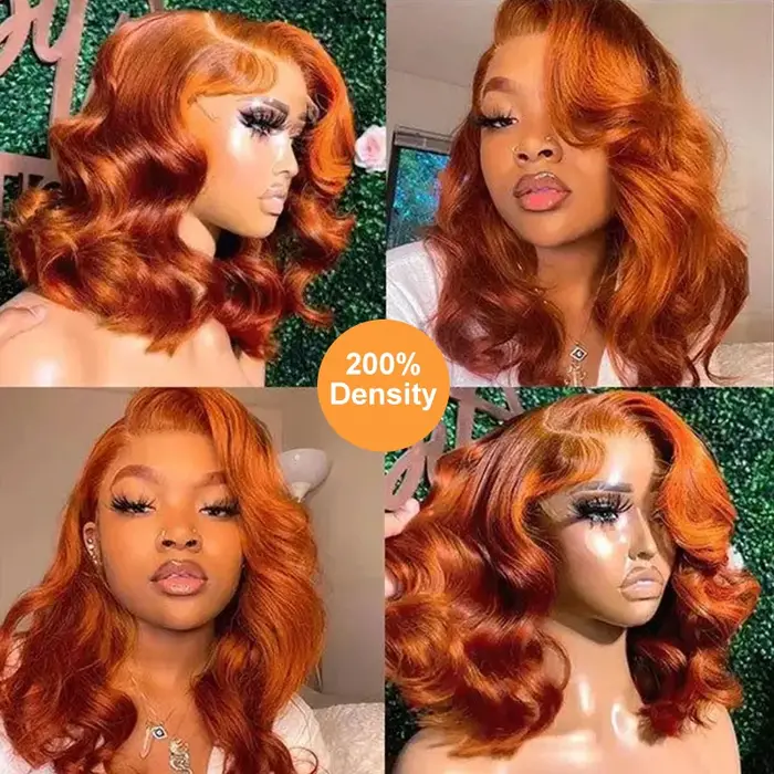 350 #   Perruques avant en dentelle Orange gingembre cheveux humains pré plumés 13x4 perruques front