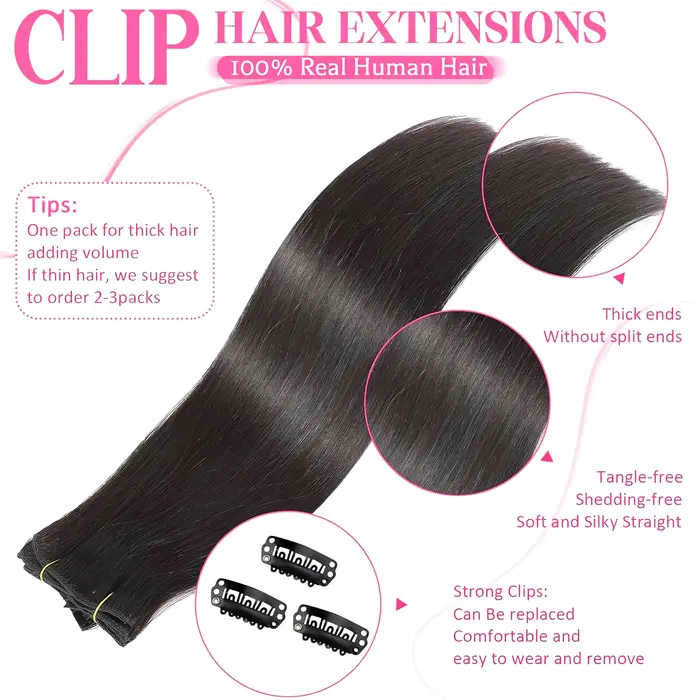 8 pièces Extensions de cheveux humains brésiliens à clipser droites avec 18Clips 120g couleur naturelle droite 100%