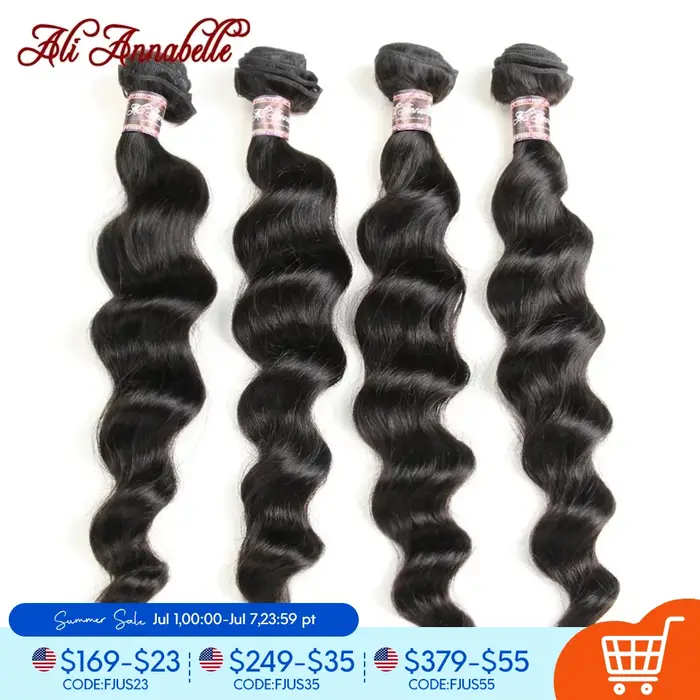 Tissage en lot Loose Wave brésilien 100% naturel – ALI ANNABELLE, couleur naturelle, 1/3/4 pièces