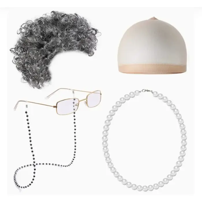 Ensemble de perruques pour déguisement de vieille dame : 5 pièces synthétiques pour cosplay de grand-mère (cheveux