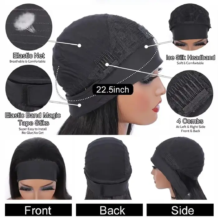 Perruque bandeau ondulée de 42 pouces pour femmes, cheveux humains, sans colle, prête à porter, chev