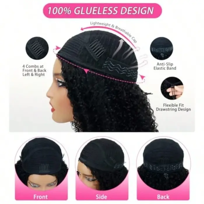 Demi-perruques densité 250 en cheveux humains Remy, perruque bandeau bouclée birmane, perruque demi-