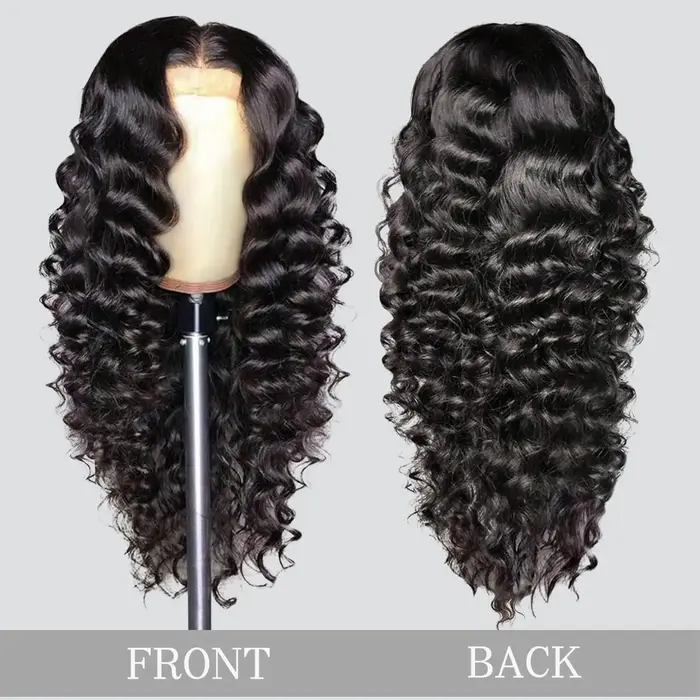 Perruques Lace Front HD Loose Deep Wave en Cheveux Humains Noirs Naturels Pré-Pluckées avec Baby Hai