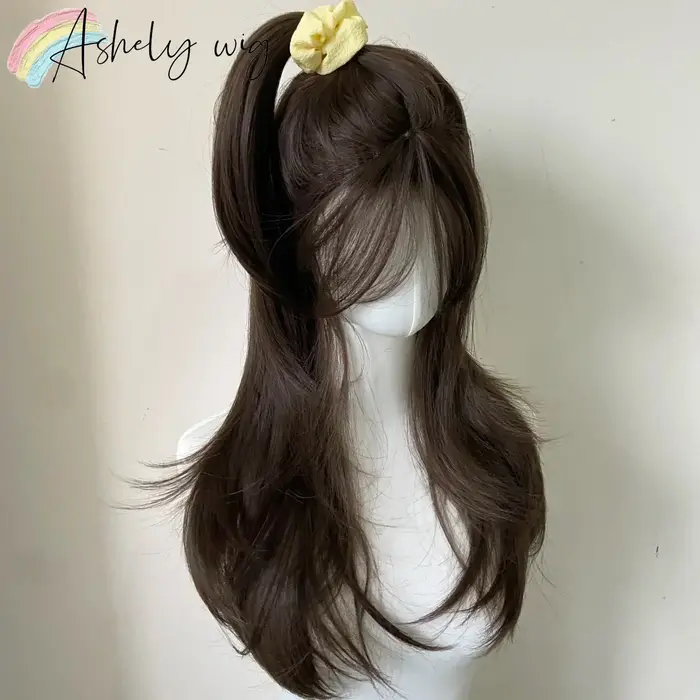 Perruque brune pour femme avec bandeau