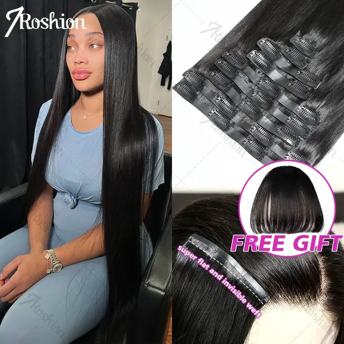 Extensions de cheveux brésiliennes lisses en PU à clipser, couleur naturelle, 140g/ensemble, cheveux