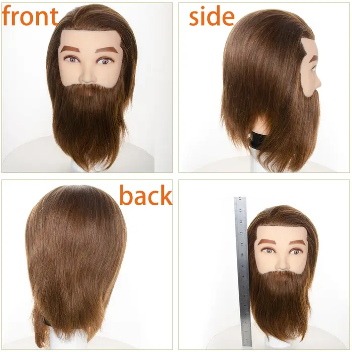 100% mâle réel cheveux humains Mannequin pratique formation tête avec barbe pour couper coiffure