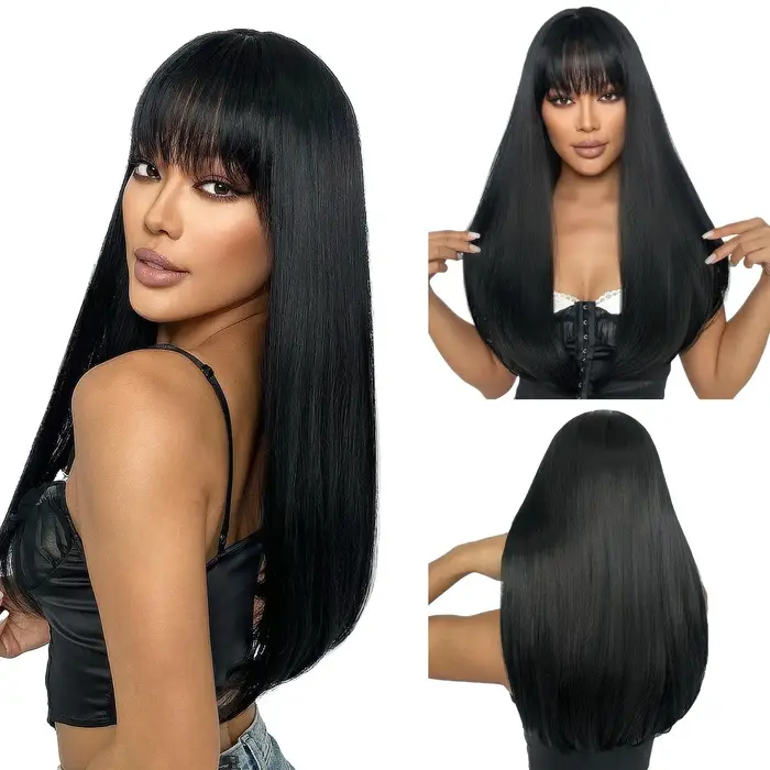 Perruque synthétique dorée légère de 26 pouces avec cheveux longs et raides pour cosplay d'Halloween