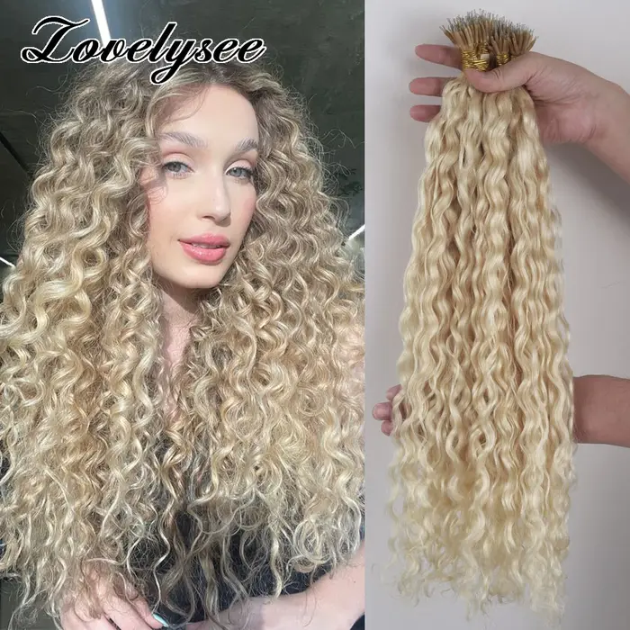 CharacterRings-Extensions de cheveux de vague d'eau de blonde naturelle de 100 pièces, extension micro européenne de cheveux d'anneau de perles 0.8g/1g/brin