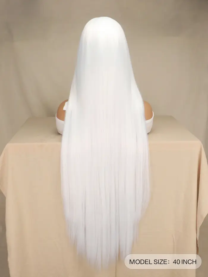 Perruque Synthétique Lisse Blanche Super Longue de 100 cm