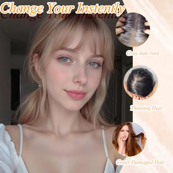 Topper pour cheveux pour femme avec frange : 3D 360 ° Morceau