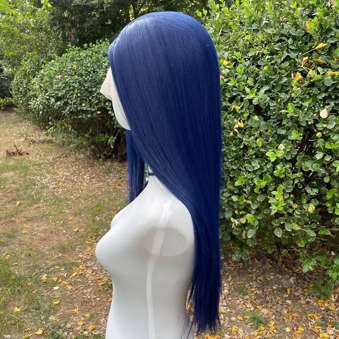 Perruque Lace Front Wig synthétique bleu foncé 13x4, 26 pouces, longue et lisse, nouée à la main, de
