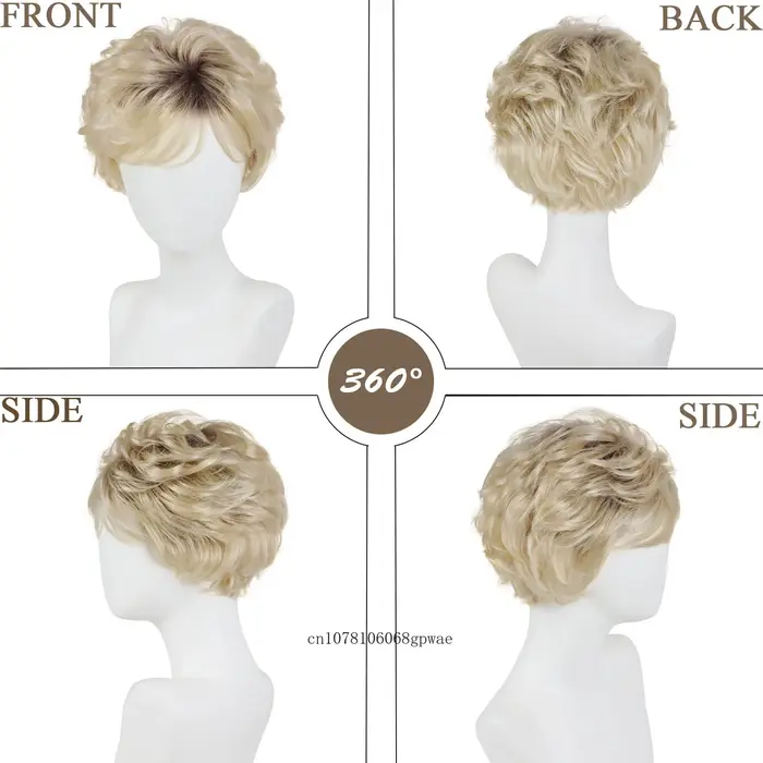 Perruque synthétique coupe lutin Blonde ombrée pour femmes âgées