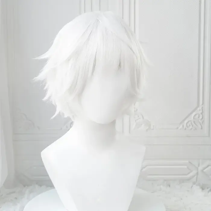 Perruques de Cosplay Anime Kaneki Ken, perruques courtes blanches moelleuses, Patch pour les yeux, c