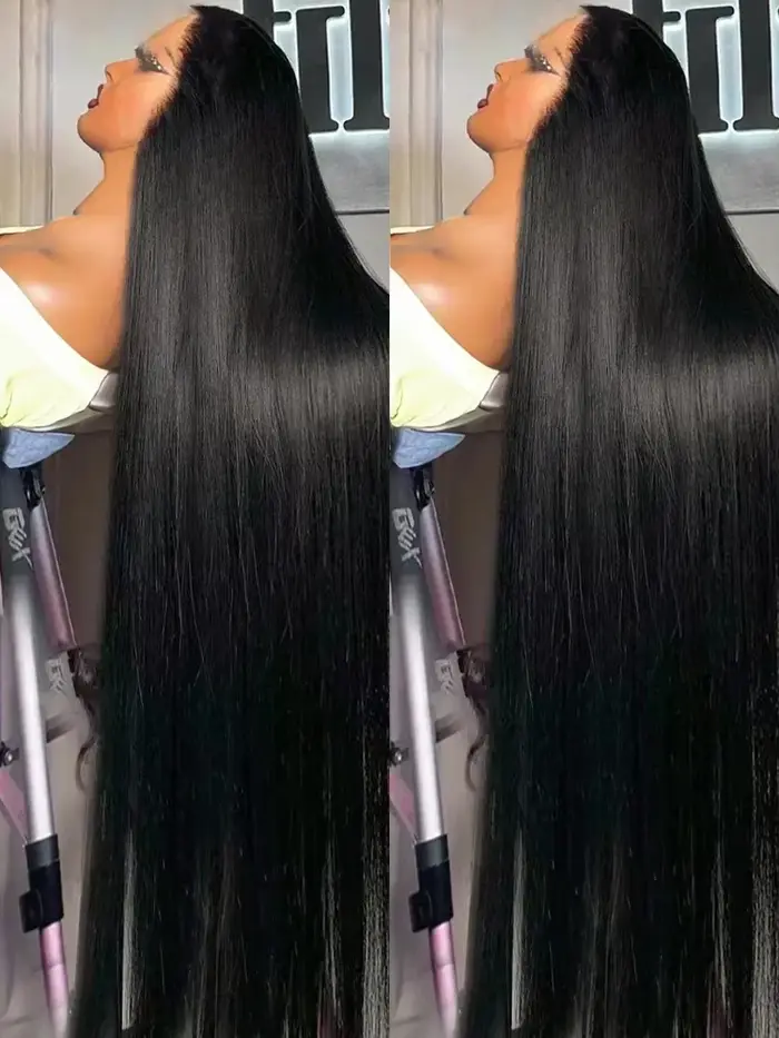 200 densité 40 42 pouces os droit 13x6 HD dentelle frontale perruques de cheveux humains brésilien T