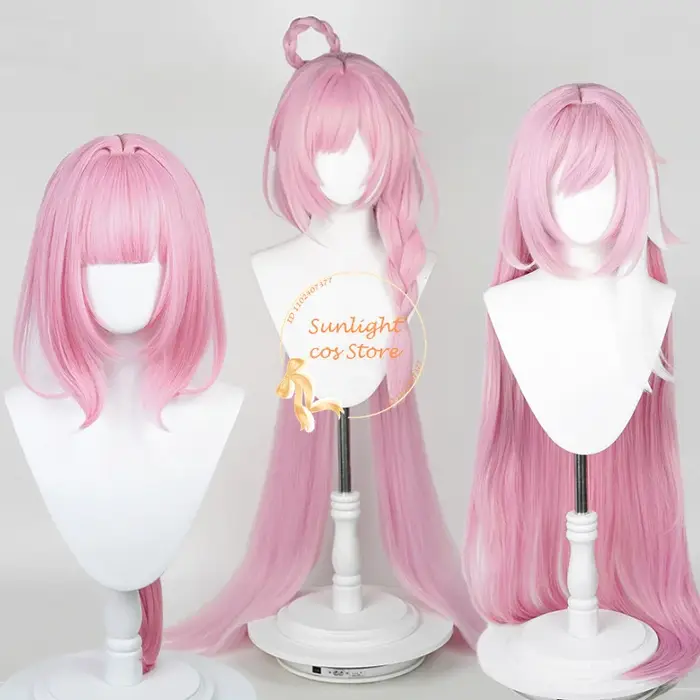 Perruque Cosplay Longue Rose avec Frange