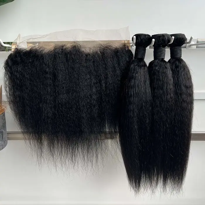 Soldes Exceptionnelles : Lots de Cheveux Raides Kinky avec Closure Frontale HD Transparente et Bundl