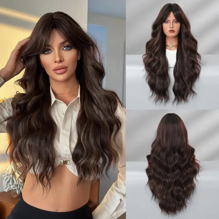 7JHH perruques longue vague de corps moka marron perruque pour les femmes modeste mode synthétique r