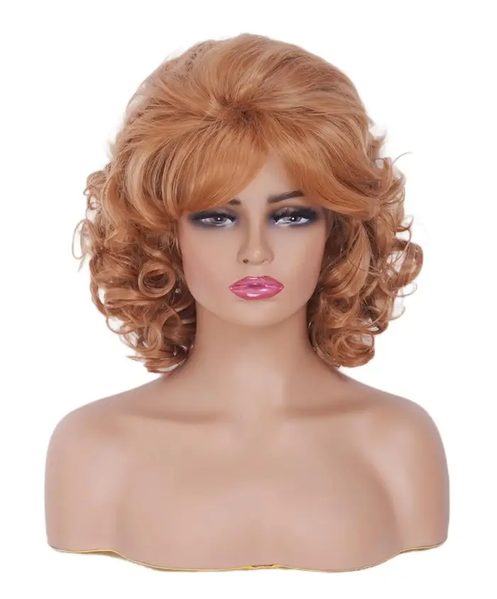 Perruque courte blonde mélangée brun clair pour femme, perruque ondulée longueur épaule avec frange,