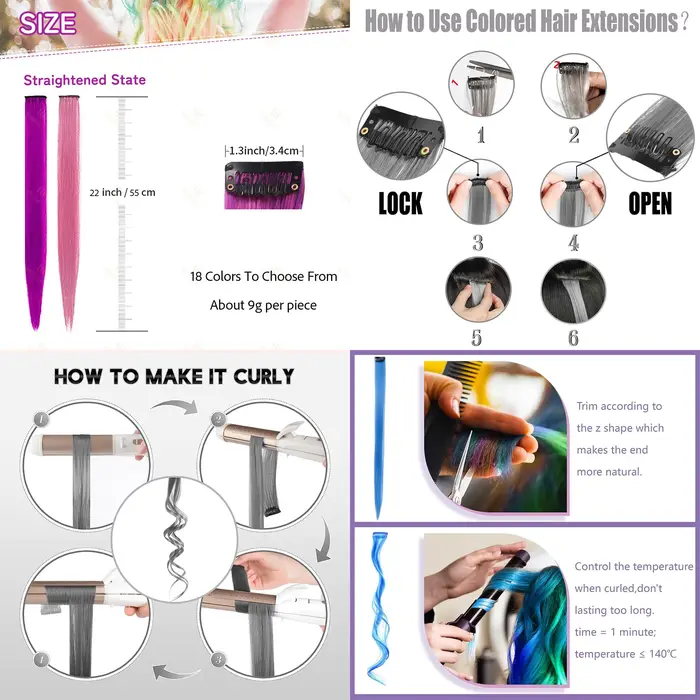 VEYDA Extensions de cheveux colorées à clipser pour filles, 22 pouces, couleurs Omber, cheveux raide
