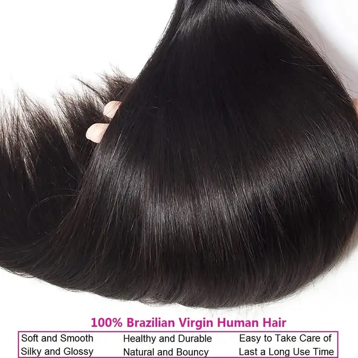 Mèches Brésiliennes Naturelles Lisses avec Closure, Cheveux de Bébé, 100% Non Traités, 4x4, 3 Lots