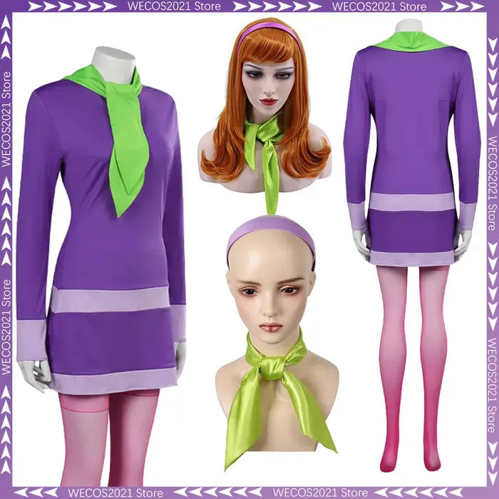 Déguisement Daphné Blake Cosplay vêtements perruques bandeau dessin animé Costume femmes jeu de rôle