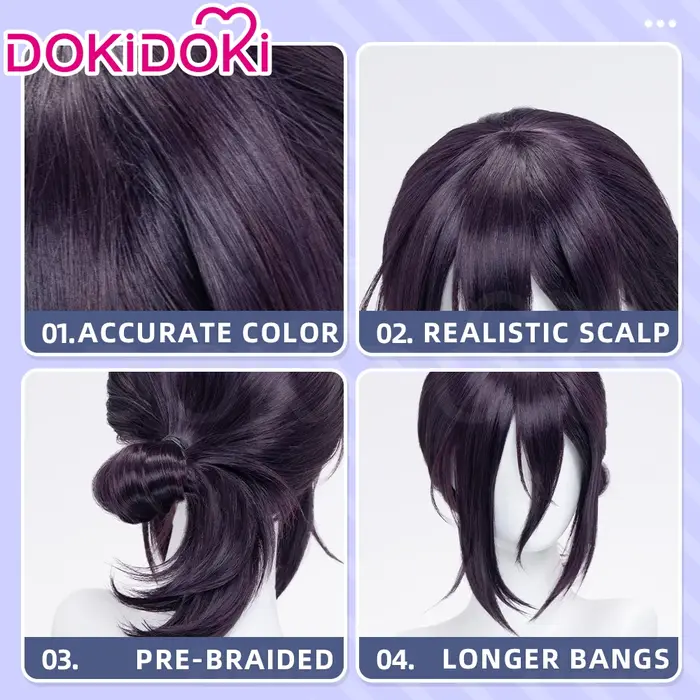 EN STOCK Rezee perruque Anime Cosplay DokiDoki femmes 35 cm cheveux violets
