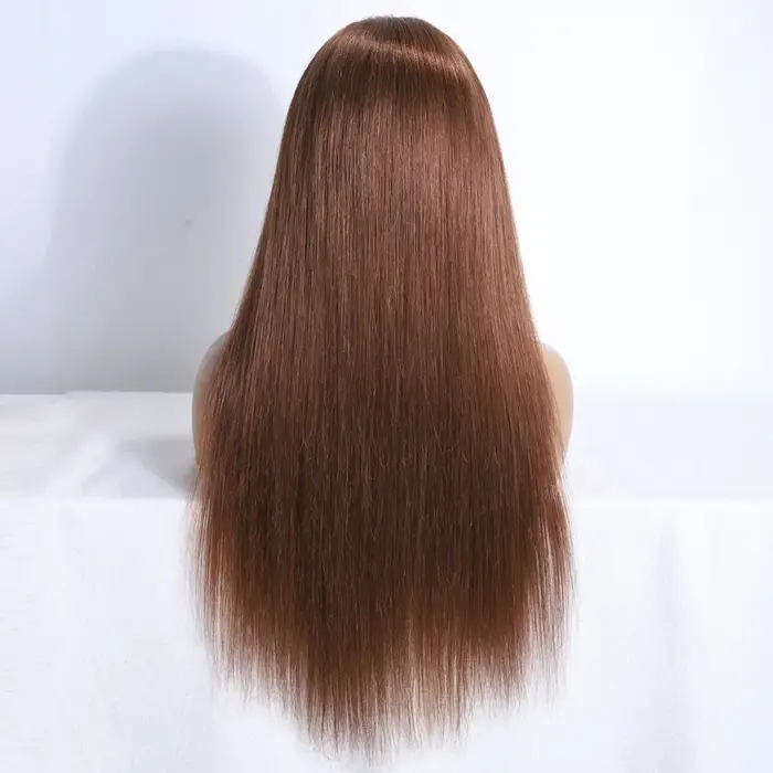 Perruques Lekker 100% Cheveux Humains Sans Colle Marron 30" Longues Lisses 13x5 Lace Frontal Pour Femmes